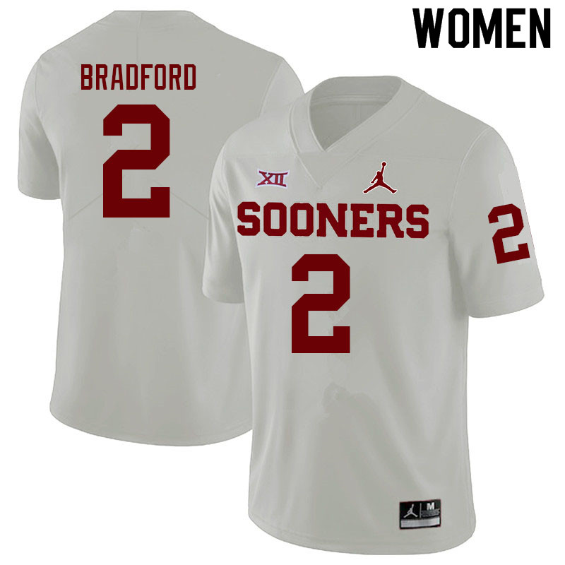 Women #2 Tre Bradford Oklahoma Sooners College Football Jerseys Sale-White - Click Image to Close